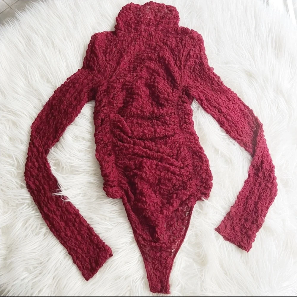 Free People Day and Night Lace Bodysuit Red